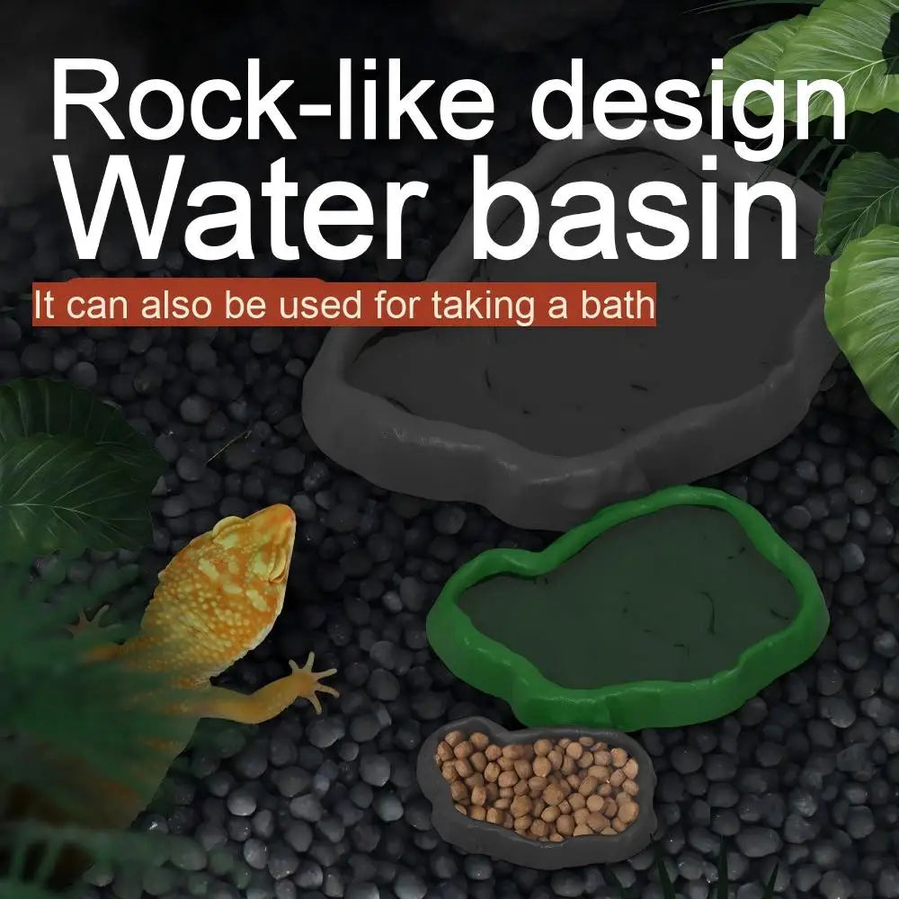 Reptile Water Dish Rock Resin Feeding Bowl Terrarium Decor Food Basin for Lizards Chameleons Snakes Turtles Geckos Frogs