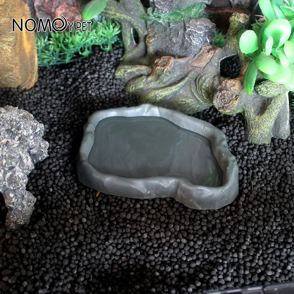 Reptile Water Dish Rock Resin Feeding Bowl Terrarium Decor Food Basin for Lizards Chameleons Snakes Turtles Geckos Frogs