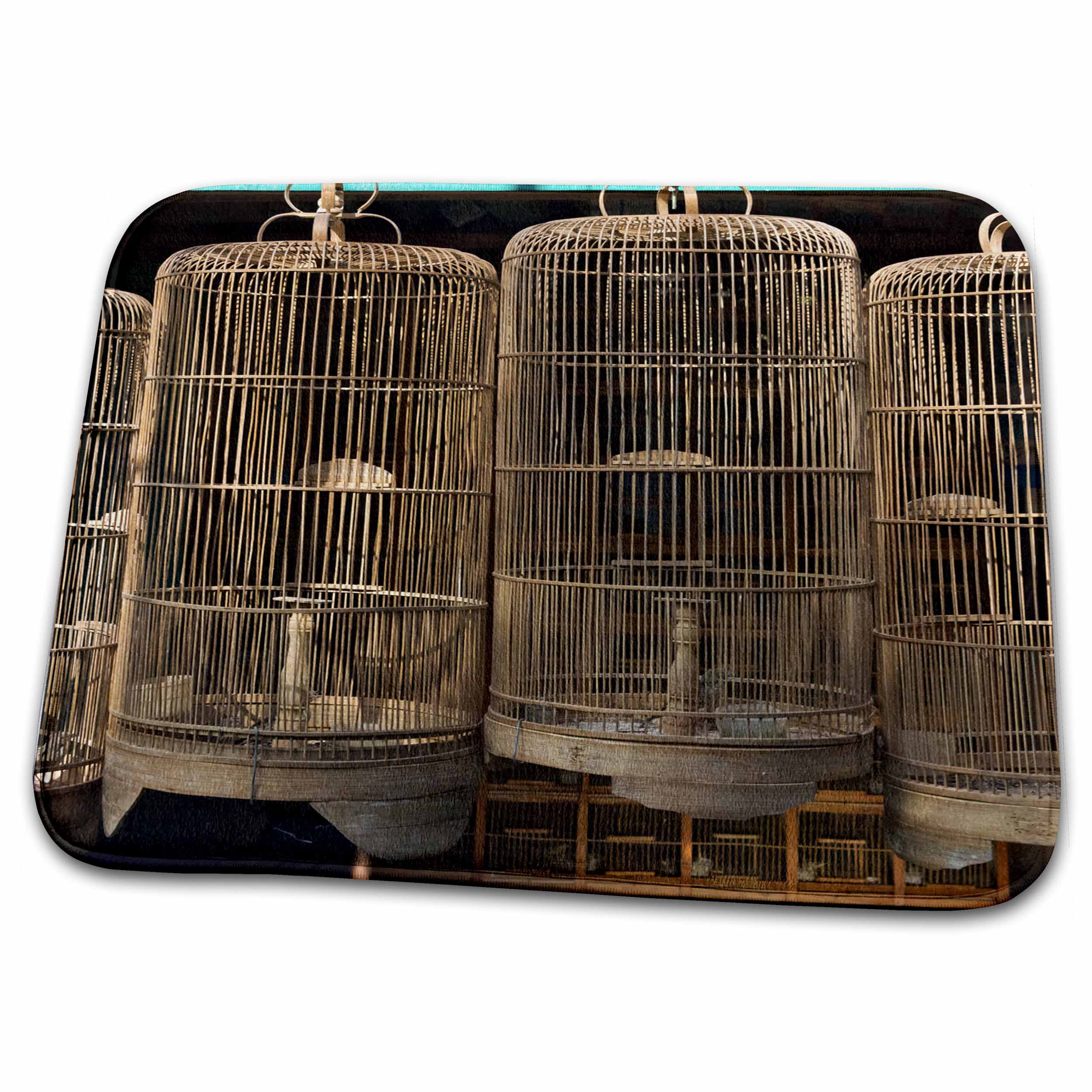 Dish Drying Mat - Bird cages at Ngasem Traditional Bird Market, Yogyakarta, Indonesia Birds