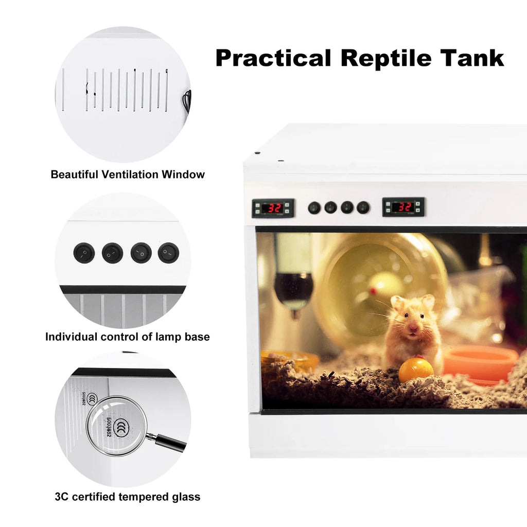 Reptile Enclosure, Reptile Cage Lizard Terrarium, Tempered Glass Reptile Habitat, Breeding Box, Dual Temperature Control