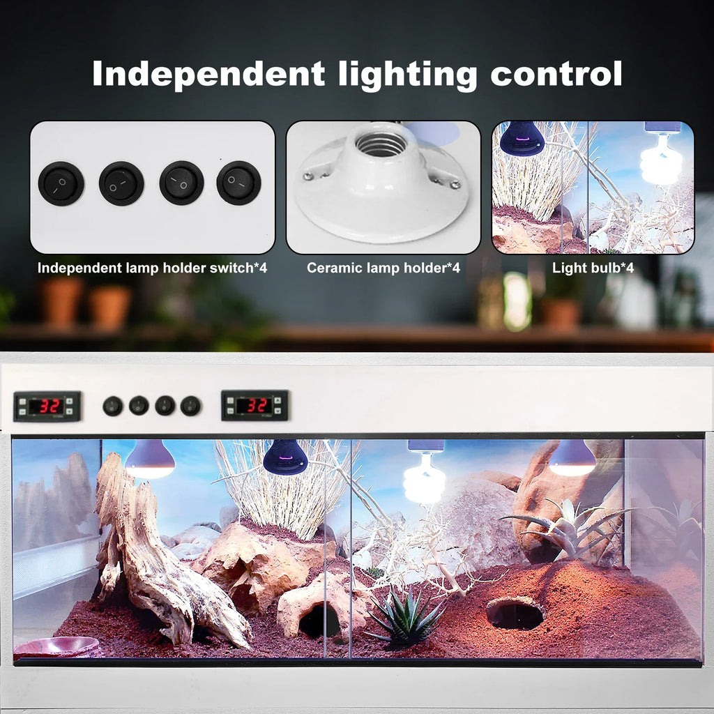 Reptile Enclosure, Reptile Cage Lizard Terrarium, Tempered Glass Reptile Habitat, Breeding Box, Dual Temperature Control