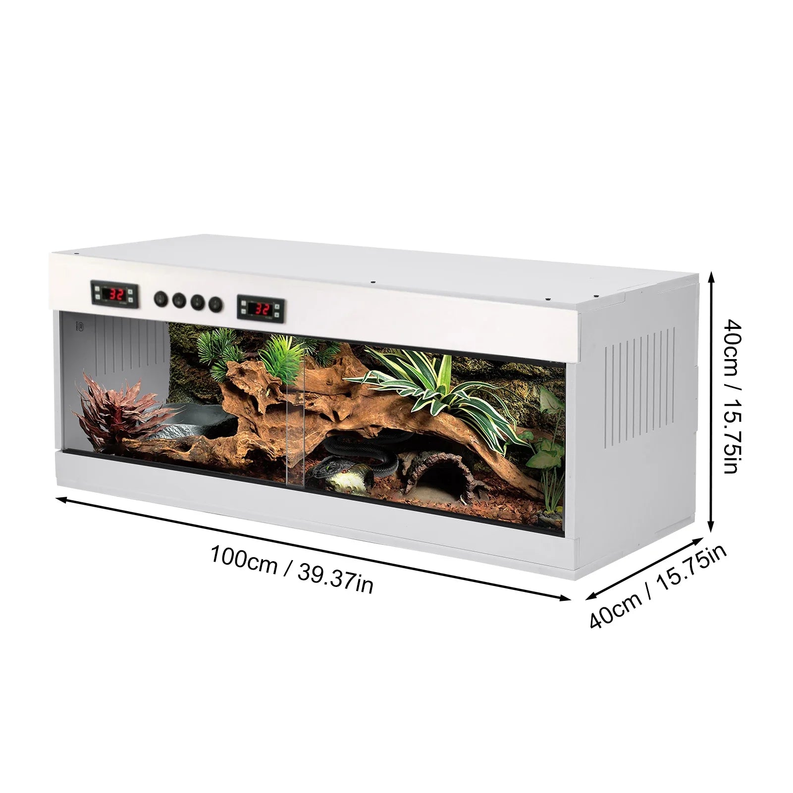 Reptile Enclosure, Reptile Cage Lizard Terrarium, Tempered Glass Reptile Habitat, Breeding Box, Dual Temperature Control